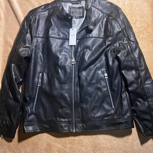 NWT Guess Women XL LS Beau Perforated‎ Jet Black Full Zip Faux Leather Jacket